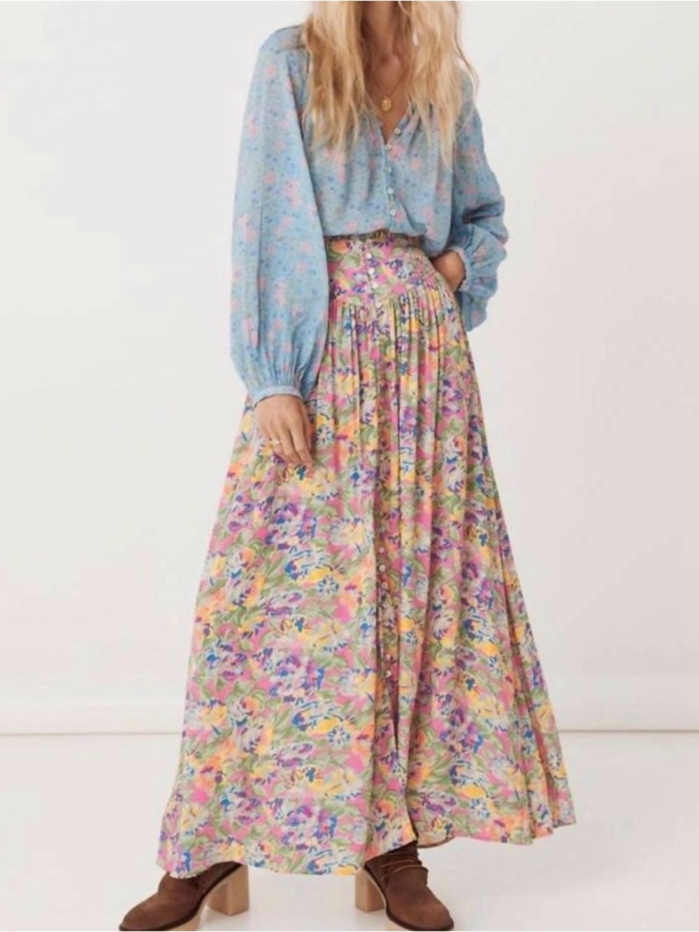 Spell Dolly Maxi Skirt - Pink, Blue, Yellow